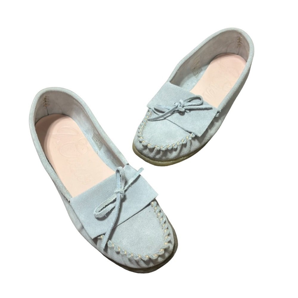 J Crew soft blue grey side moccasin/loafers size 10.5